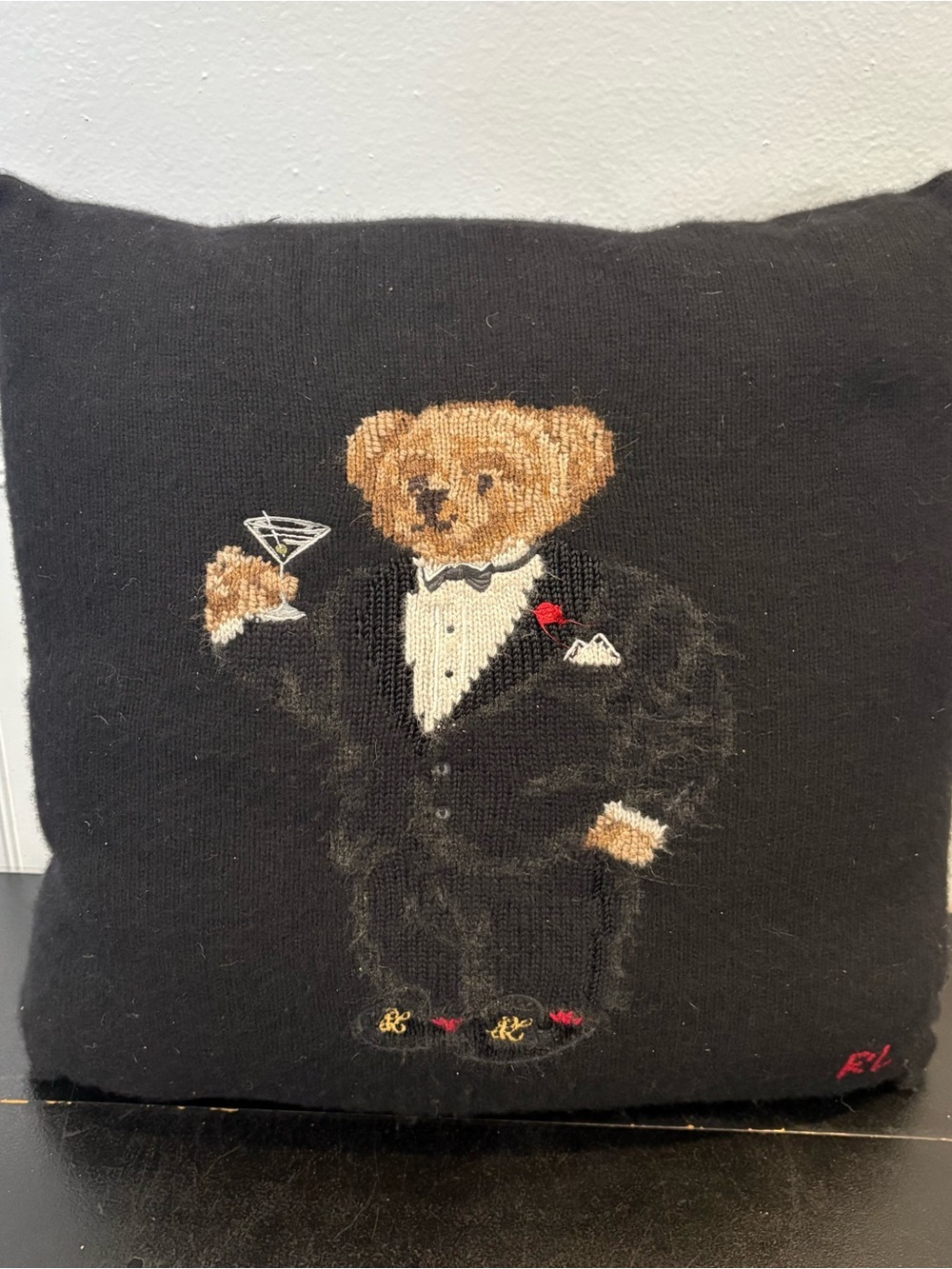 RARE Limited Edition Lux Ralph Lauren Gentleman Polo Bear Sweater feather Pillow